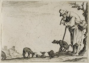 Pastýř hrající na flétnu, z The Caprices od Jacques Callot