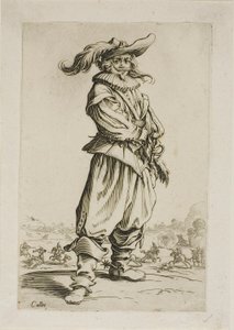Voják s opeřeným kloboukem, deska tři z La Noblesse od Jacques Callot