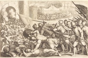 Vojska nutící bránu města od Jacques Callot