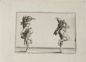 Dva pantaloni se otáčejí zády, z knihy Caprices od Jacques Callot