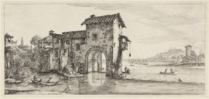 Vodní mlýn, ze série Paysages Gravées pour Jean de Médicis, Paysages Dessinés à Florence od Jacques Callot