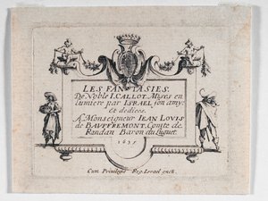 Titulní list Les Fantaisies ... (lept) od Jacques Callot