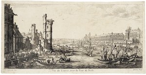 Pohled od řeky Seiny na Louvre vpravo... (lept) od Jacques Callot