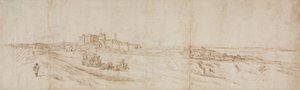 Pohled na Castello Bracciano poblíž Říma s trenérem a postavami od Jacques Callot