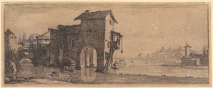 Vodní mlýn, list č. 3 ze série „Čtyři krajiny“ od Jacques Callot