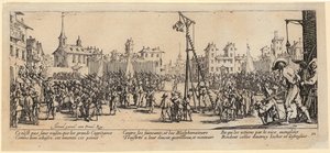 Houpací šibenice, list 10 ze série „Šedé stránky války“ od Jacques Callot