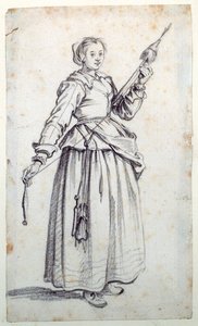 Žena s vřetenem (černá křída na papíře) od Jacques Callot