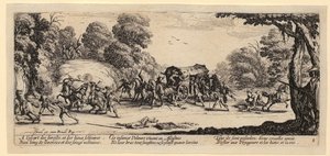 Útok na poštovní dostavník, list 8 ze série „Šedé stránky války“ od Jacques Callot