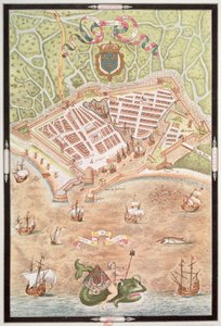 Fascimile plánu Le Havru z roku 1583 z knihy "Les Premiers Oeuvres de Jacques Devaulx Pillote en la Marine". od Jacques Devaulx