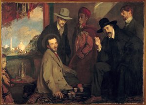Andre Gide a jeho přátelé v kavárně Maure ze světové výstavy z roku 1900 (Eugene Rouart; Charles Chanvin; Athman Ben Salah; Henri Gheon) Obraz Jacques Emile (Jacques-Emile) Blanche (1861-1942) 1900 Sun. 1,56x2,2 m Rouen, Musee des Beaux Arts od Jacques Emile Blanche