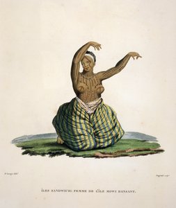 Tanečnice z ostrova Maui na Havajských ostrovech, rytina Parfaita Augranda (nar. 1782)