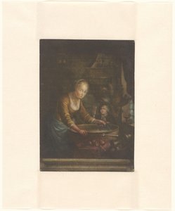 Mladá žena krájení cibule od Jacques Fabien Gautier Dagoty (attributed to)