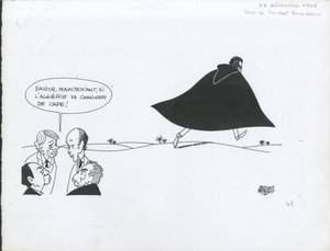 Le Figaro, černobílá satira od Jacques Faizant