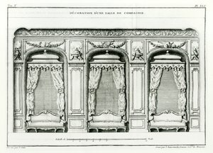 Chytrý pařížský salon, počátek roku 1770 z Cours dArchitecture, Paříž, vydaný v 6 svazcích v letech 1771-77 Blondelem, Jacques-Francois (1705-74) Série dokončená Pierrem Pattem po jeho smrti,
