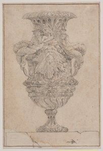 Okrasná váza s velkou hlavou, mořským bohem a vodní nymfou. Kopie po Pl. 26 v soupravě váz navržených Saly v roce 1746. "Vasa a se inventa..." od Jacques Francois Joseph Saly