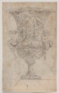 Dekorativní váza se dvěma putti (mořské panny?). Kopie po úpravě (pl. 9) v soupravě váz, které Saly nakreslil v roce 1746. "Vasa a se inventa..." od Jacques Francois Joseph Saly