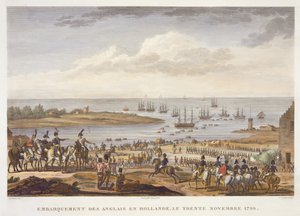 Vylodění Angličanů v Holandsku, 30. listopadu 1799, rytina Louis Francois Couche (1782-1849) (akvatinta) od Jacques Francois Joseph Swebach