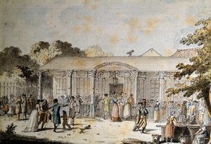 Pohled na Cafe Goddet (nebo Godet), Boulevard du Temple, v době konzulátu od Jacques Francois Joseph Swebach