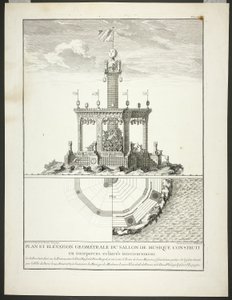 Plán a výřez hudebního sálu, třetí deska z knihy Description des Festes Données par la Ville de Paris
