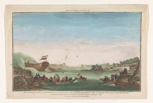 Pohled na Port des Invalides v Paříži se zánikem pařížské fregaty 18. února 1761 Vüe ​​​​de Paris cena du Port des Invalides (název na předmětu) od Jacques Gabriel Huquier