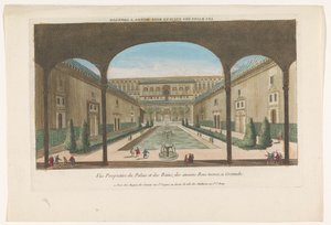 Pohled na nádvoří s fontánami Alhambra v Granadě Les bains des enciens rois Mores, granát (název na předmětu)