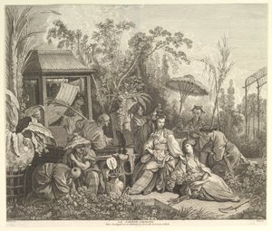 Čínská zahrada, z Chinoiseries, po roce 1743. od Jacques Gabriel Huquier