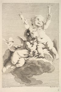 Dva Cupids, One Holding Torches, střední až konec 18. století. od Jacques Gabriel Huquier