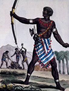 Válečník Anzikos, Afrika, rytina z Encyklopedie plaveb od Jacques Grasset de Saint Sauveur