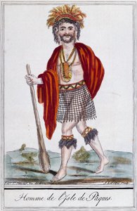 Pochází z Velikonočního ostrova, barevná rytina Laroque, Polynésie od Jacques Grasset de Saint Sauveur