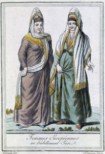 Evropské ženy v tureckém oděvu - v „“Encyclopédie des voyages”” od Grasset Saint Sauveur, ed. Paříž 1796 od Jacques Grasset de Saint Sauveur