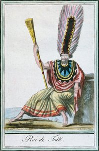 Král Tahiti, Společenské ostrovy, barevná rytina z kresby Labrousse (aktivní 1796) z Encyclopedie des Voyages od Jacquese Grasseta de Saint-Sauveur (1757-1810) od Jacques Grasset de Saint-Sauveur