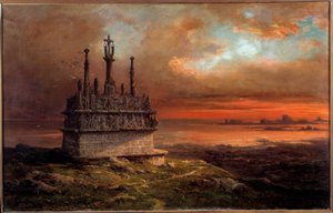 Kalvárie Tronoen v západu slunce Obraz od Jacquese Guiauda (1811-1876) Brest 19. století, Musee des Beaux Arts