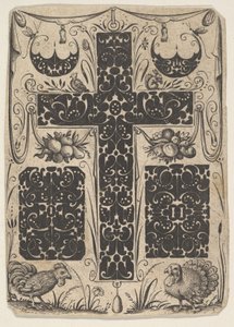 Latinský kříž s ptáky a menšími motivy, ca. 1614-19.