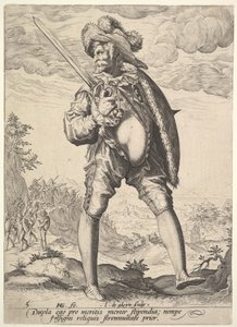 Voják, vyzbrojený širokým mečem a štítem, od důstojníků a vojáků, 1587.