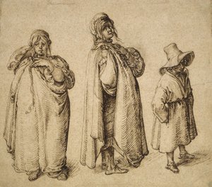 Dvě studie romské ženy a romského chlapce ve velkém klobouku, kolem roku 1605 od Jacques II de Gheyn