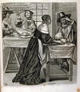 Rytá ilustrace ze sbírky přísloví ze 17. století. Paříž 1657-1663. Autor: Jacques Lagniet (1620-1675). Francouzský rytec. Od něho mnoho společensky kritických rytin a posměšných obrázků, jako jsou jeho někdy groteskní a fantastické ilustrace. od Jacques Lagniet