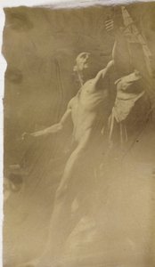 Studie modelu mužského aktu na lešení při pohledu zespodu v dílně Jacquese de Lalainga od Jacques Lalaing (attributed to)
