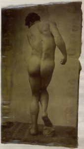 Studie modelu mužského aktu, stojícího a při pohledu zezadu, v ateliéru Jacquese de Lalaing od Jacques Lalaing (attributed to)