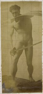 Studie modelu mužského aktu, stojícího s mečem a štítem v rukou, v ateliéru Jacquese de Lalaing od Jacques Lalaing (attributed to)