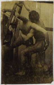 Studie mužského nahého modelu zápasícího s panenkou v ateliéru Jacquese de Lalainga od Jacques Lalaing (attributed to)