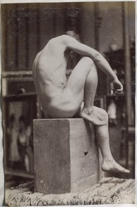 Studie modelu mužského aktu, sedícího a viděného ze strany, v ateliéru Jacquese de Lalaing od Jacques Lalaing (attributed to)