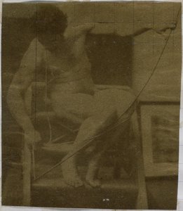 Studie mužského nahého modelu sedícího na schodu, při pohledu zepředu s provazem a lukem na klíně, v ateliéru Jacquese de Lalaing od Jacques Lalaing (attributed to)