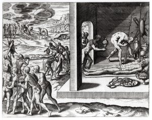Indické pohřební rituály, z „Americae“, napsal a vyryl Theodor de Bry (1525-75), 1602 od Jacques Le Moyne