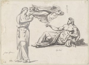Řeka Bůh a dvě klasické sochy od Jacques Louis David