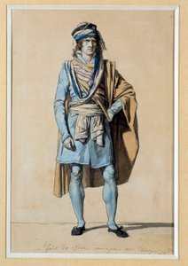 Francouzská revoluce: projekt občanského kostýmu 1793 “”Šaty městského úředníka s šátkem”” Akvarel od Jacquese Louise Davida (1748-1825) Ne. 0,3 x 0,2 m. Versailles, zámky Versailles a Trianon od Jacques Louis David