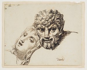Hlavy fauna a ležící ženy od Jacques Louis David