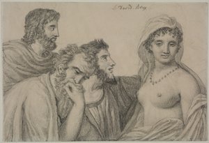 Phryné před soudci, asi 1816-1820 (černá křída na vliesovém papíře) od Jacques Louis David