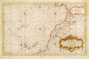 Mapa severozápadního pobřeží Afriky od Gibraltarského průlivu po Kanárské ostrovy