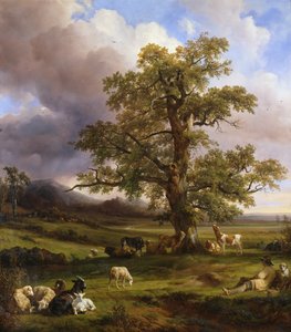 Zvířata odpočívající kolem velkého dubu, 1842
