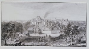 Chiswick Villa lorda Burlingtona, z jihovýchodu (pero a inkoust s perem na papíře)